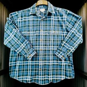 Carhartt Button Down Shirt Mens XL Blue Cotton Flannel Plaid Flat Chest Pockets